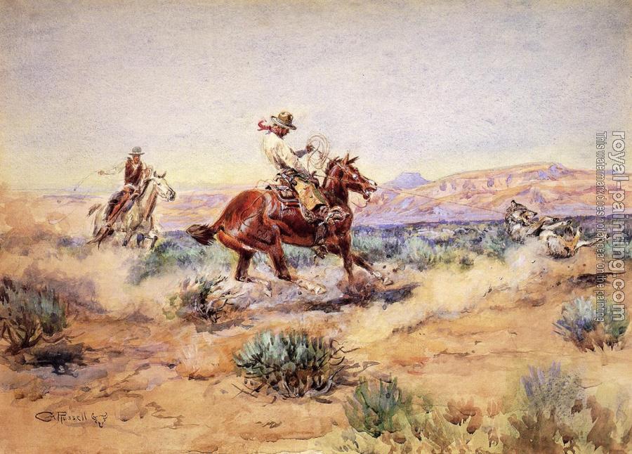 Charles Marion Russell : Roping a Wolf